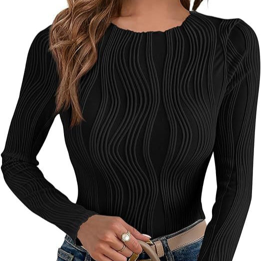 Damen - Langärmeliges Top - Wellenmuster - Stilvolles Design für jeden Anlass - Trendy Mode