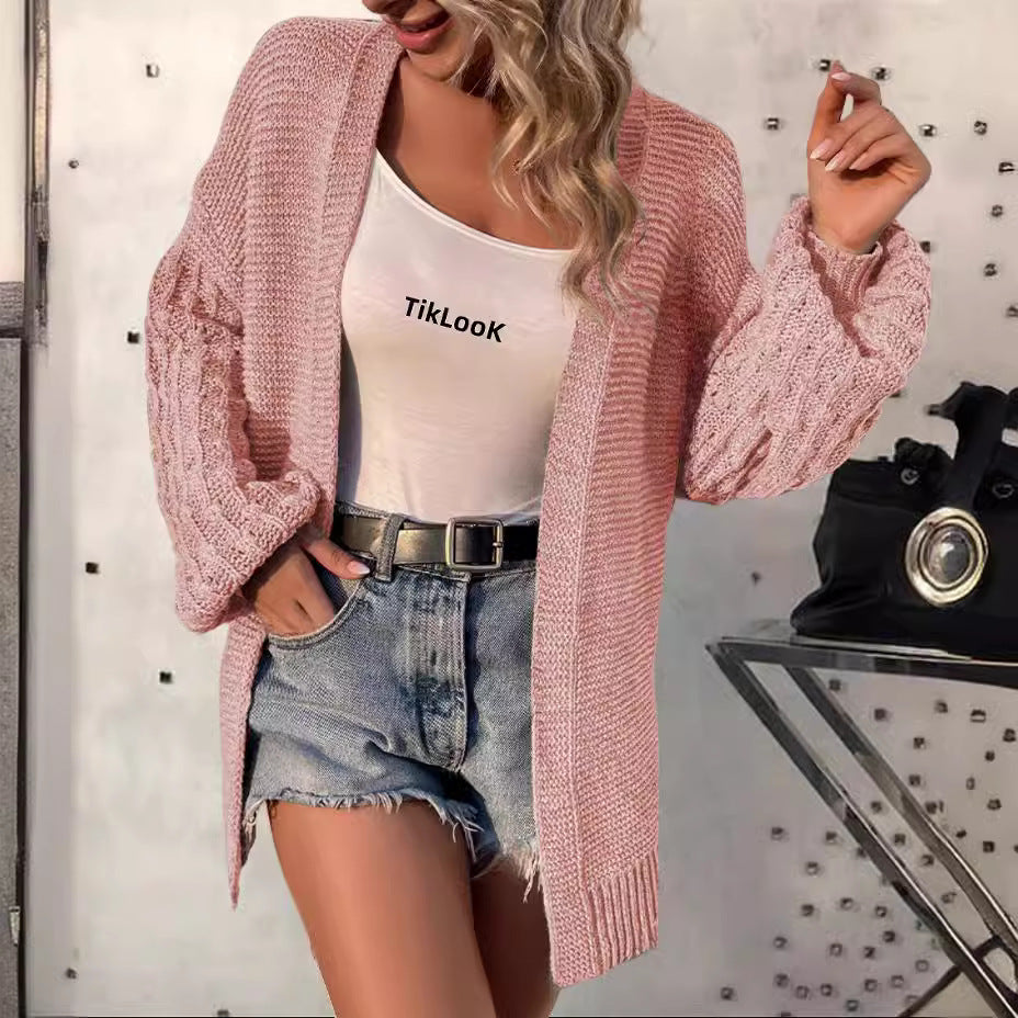 Damen - Strickjacke - Voluminösen Ärmeln - Bequemer und stilvoller Pullover für jeden Anlass