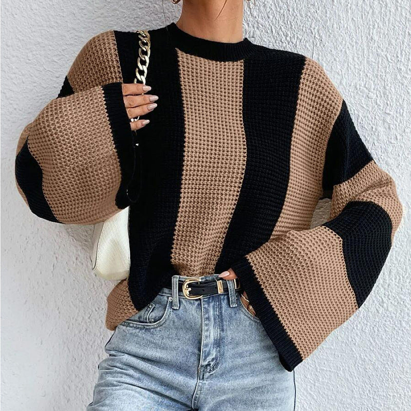Damen - Strickpullover - Weiten Ärmeln - Wabenmuster und gemütlichem Stil - Perfekt für jeden Anlass