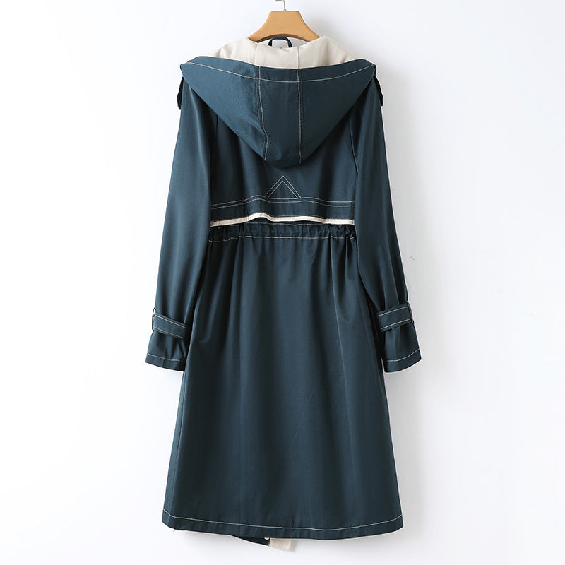 Damen - Langer Trenchcoat mit Kapuze - Wasserdicht und Stilvoll - Perfekt für jede Wetterlage