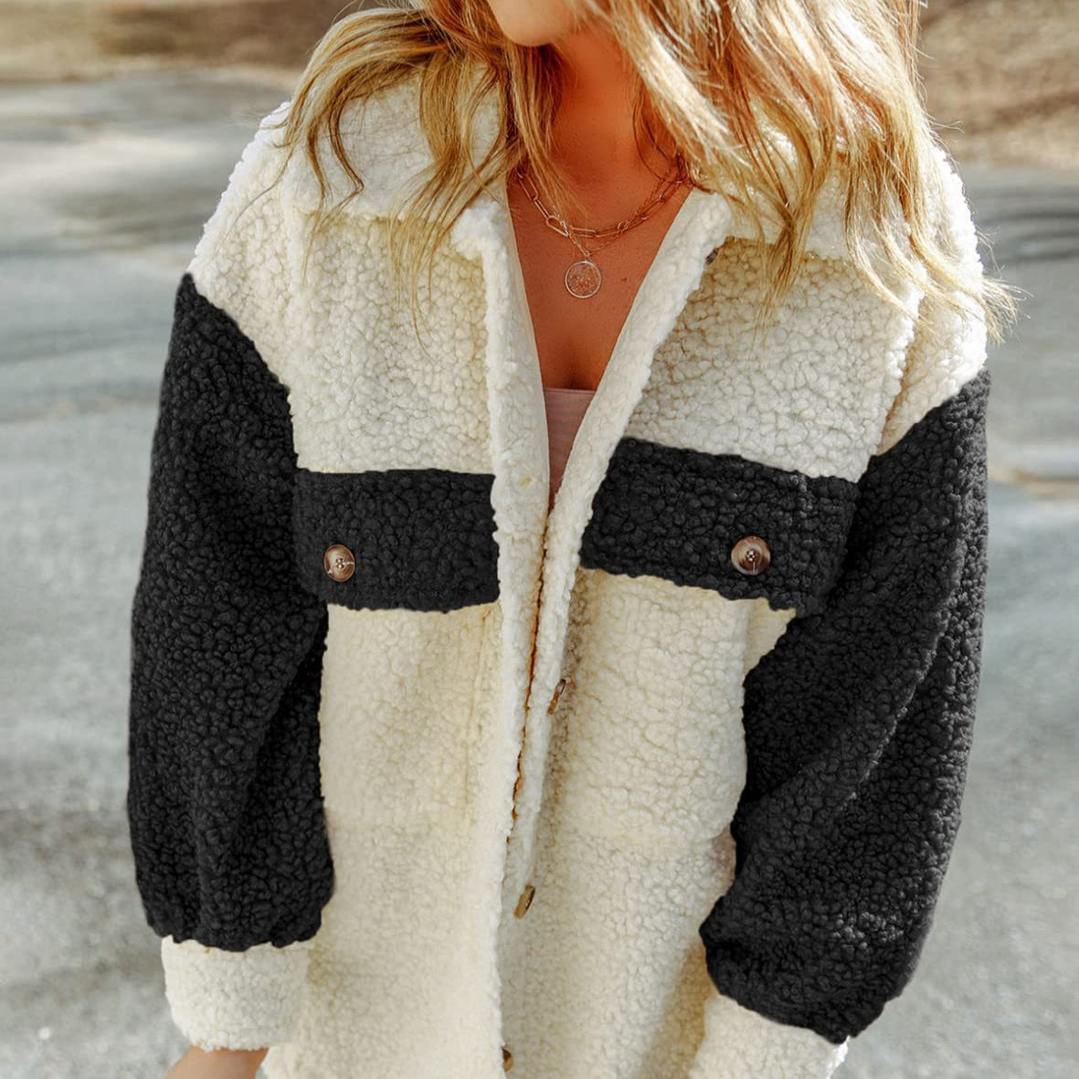 Damen - Winterjacke - Wollmischung - Farbblock - Stylische und warme Winterbekleidung