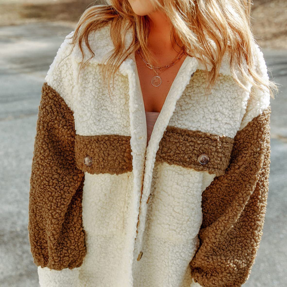 Damen - Winterjacke - Wollmischung - Farbblock - Stylische und warme Winterbekleidung