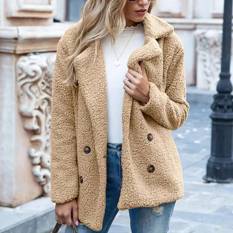 Damen - Wintermantel - Plüsch Knöpfen - Kuscheliger Stoff & Stylisches Design - Perfekt für kalte Tage