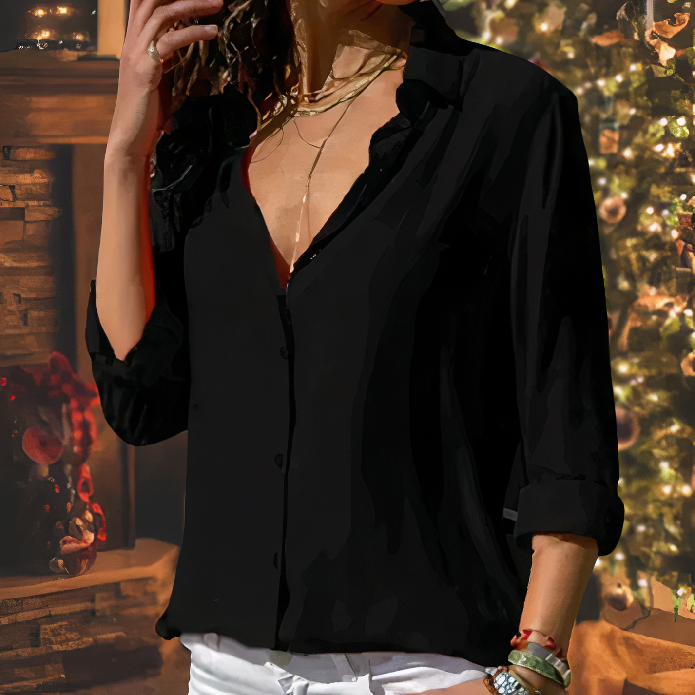 Damen - Bluse - Hochwertiger Chiffon - Eleganter & anmutiger Stil - Vielseitig für jeden Anlass