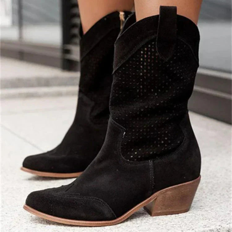 Damen - Cowboystiefel - Kunstleder - Atmungsaktives Design mit Reißverschluss - Bequeme Schuhe für jeden Anlass