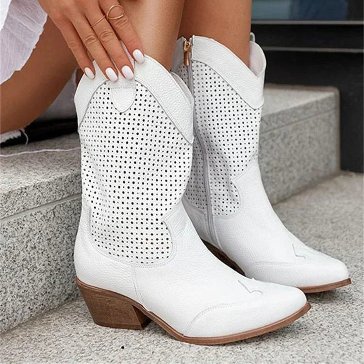 Damen - Cowboystiefel - Kunstleder - Atmungsaktives Design mit Reißverschluss - Bequeme Schuhe für jeden Anlass