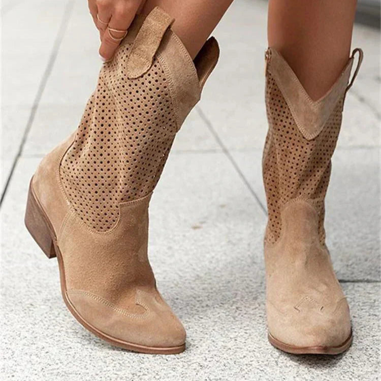 Damen - Cowboystiefel - Kunstleder - Atmungsaktives Design mit Reißverschluss - Bequeme Schuhe für jeden Anlass