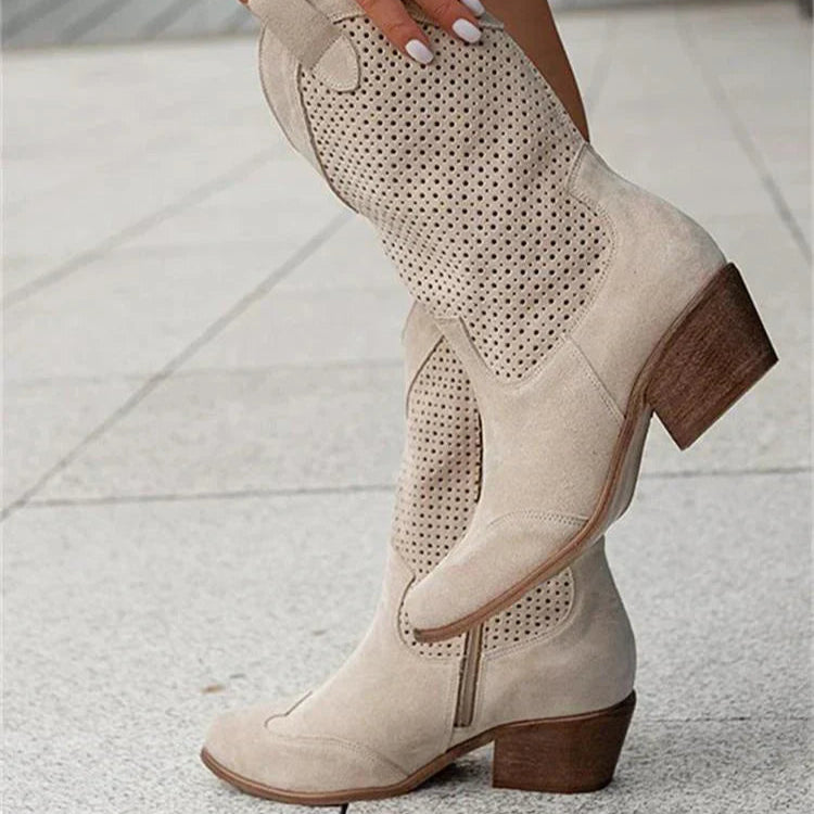 Damen - Cowboystiefel - Kunstleder - Atmungsaktives Design mit Reißverschluss - Bequeme Schuhe für jeden Anlass