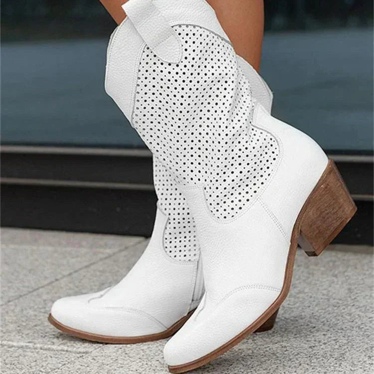 Damen - Cowboystiefel - Kunstleder - Atmungsaktives Design mit Reißverschluss - Bequeme Schuhe für jeden Anlass