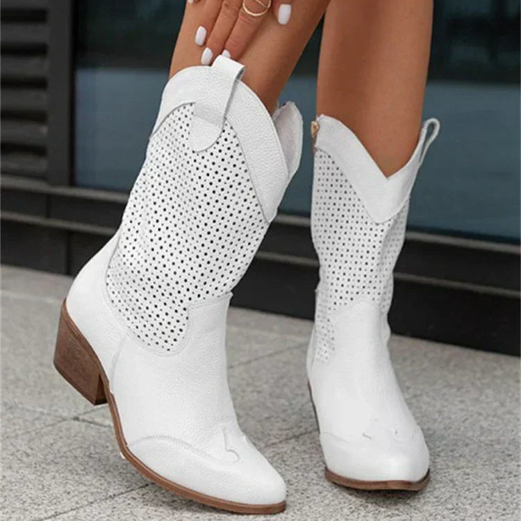 Damen - Cowboystiefel - Kunstleder - Atmungsaktives Design mit Reißverschluss - Bequeme Schuhe für jeden Anlass