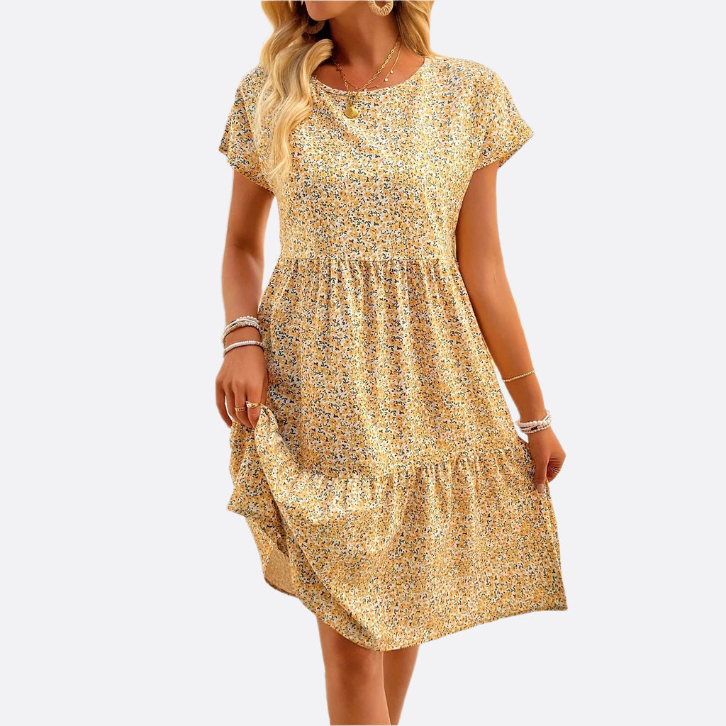 Damen - A-Linien Kleid - Polyester-Elasthan-Mischung - Blumenmuster - Elegante Trendiges Sommerkleid