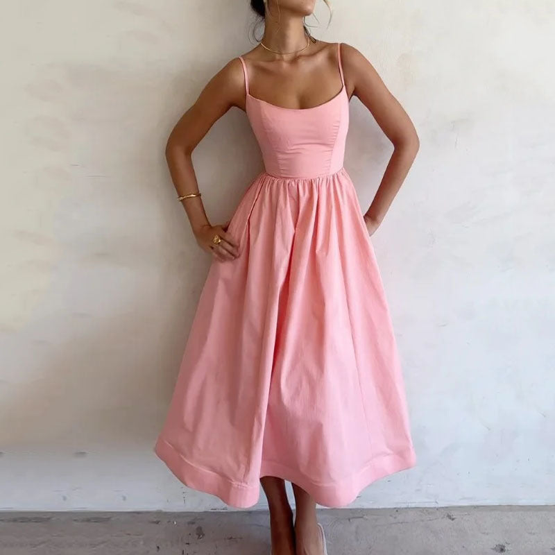 Damen - Spaghetti-Träger-Kleid - Hochwertige Stoff - Sommer-Stil - Ideal für jeden Anlass - Elegantes Freizeitkleid