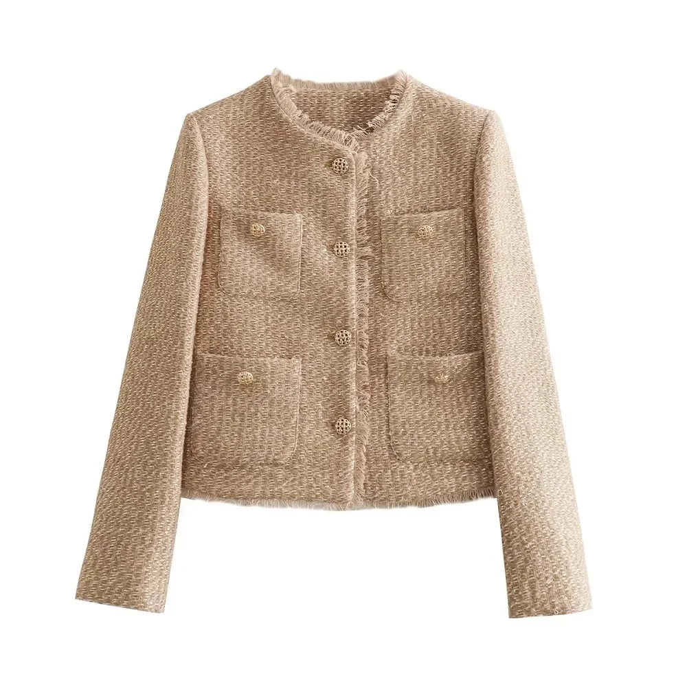 Damen - Gekürzte Jacke - Tweed - Eleganter Kurzmantel für stilvolle Anlässe - Modischer Damenmantel