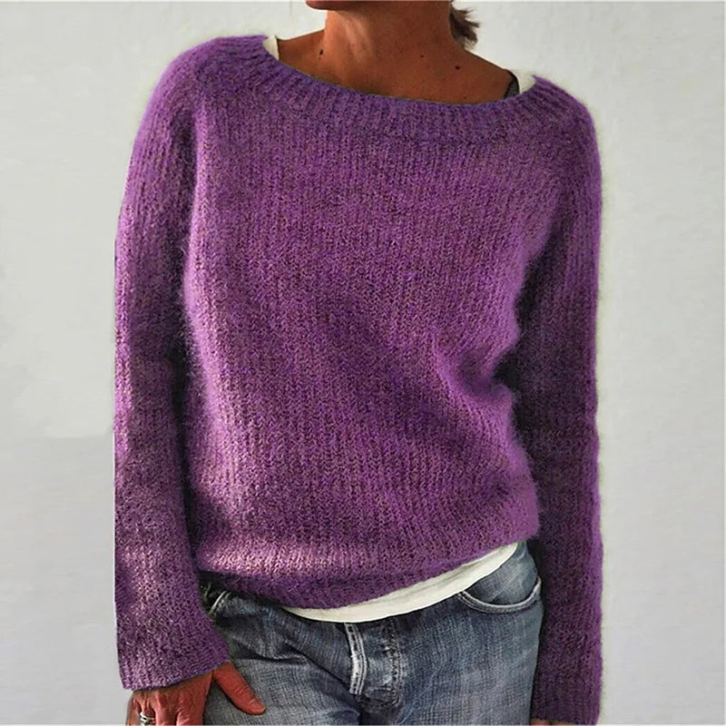 Damen - Langärmeliger Strickpullover - Weichem Strick - Lockere Passform - Bequeme und Stilvolle Strickmode