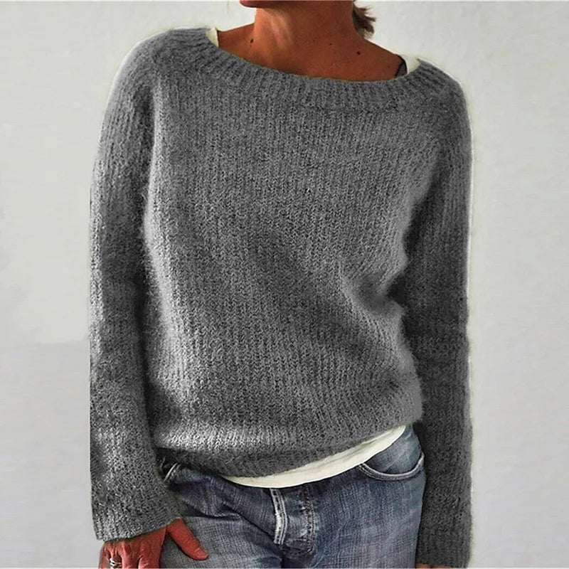Damen - Langärmeliger Strickpullover - Weichem Strick - Lockere Passform - Bequeme und Stilvolle Strickmode