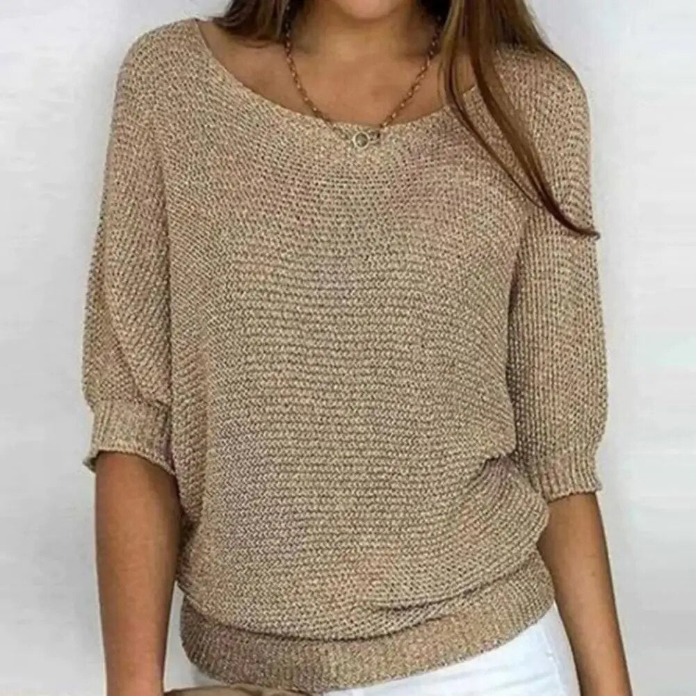 Damen - Strickpullover mit Rundhalsausschnitt - Atmungsaktivem Material - Dreiviertel-Ärmel - Pullover für jeden Anlass