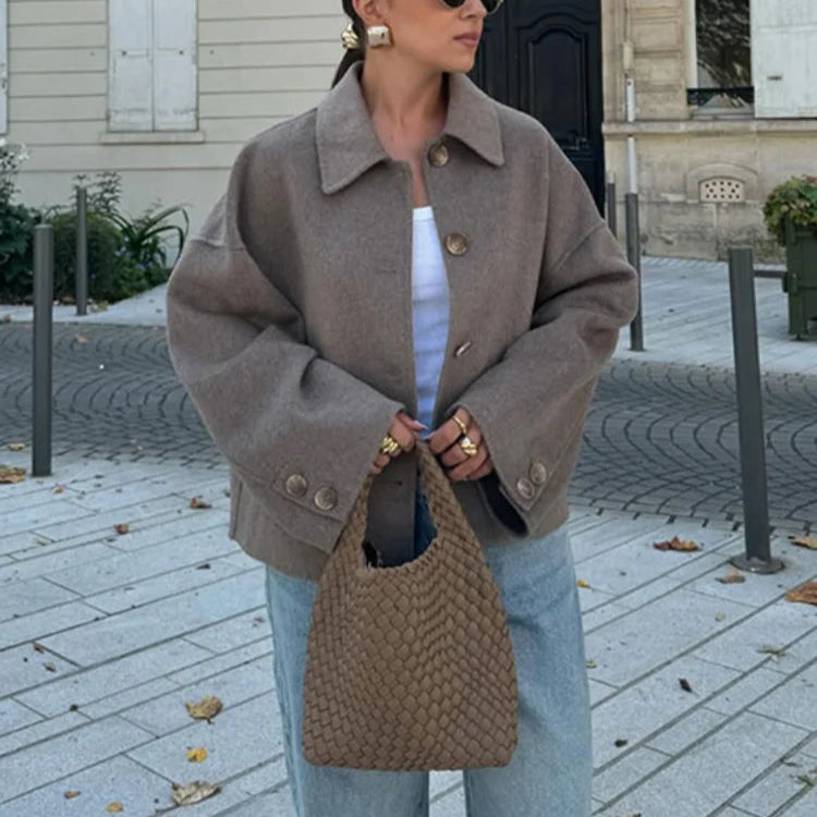 Damen - Stilvolle Jacke - Wollmischung - Übergroße Passform  - Elegante Mode für jeden Anlass