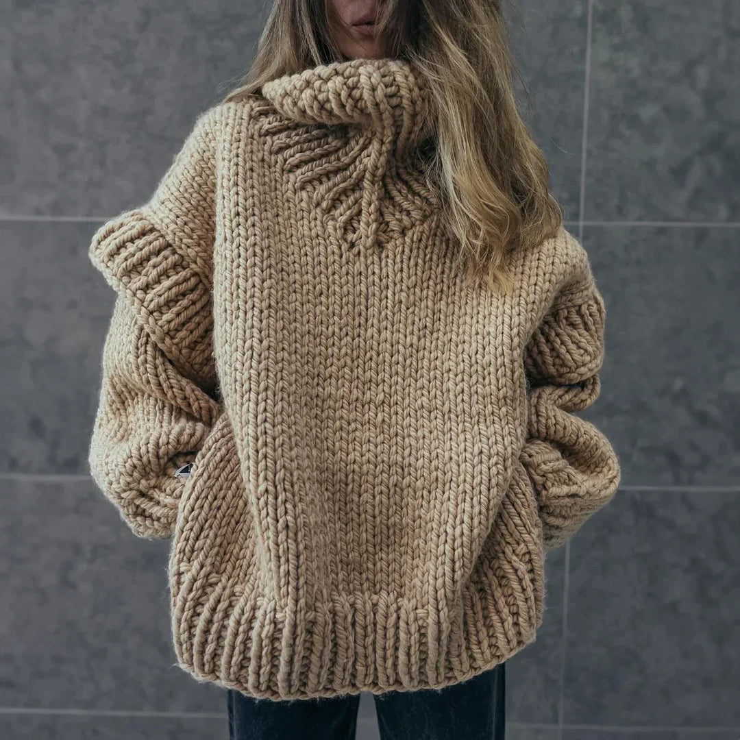 Damen - Grobstrick Rollkragenpullover - Übergröße - Bequemer und stylischer Strickpullover für jede Gelegenheit