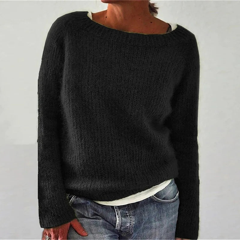 Damen - Langärmeliger Strickpullover - Weichem Strick - Lockere Passform - Bequeme und Stilvolle Strickmode
