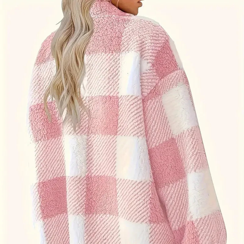Damen - Karierte Jacke - Fleece - Kuschelig und Warm - Perfekt für kalte Tage