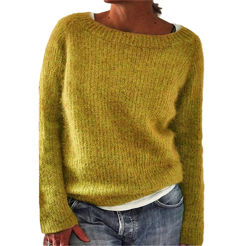 Damen - Langärmeliger Strickpullover - Weichem Strick - Lockere Passform - Bequeme und Stilvolle Strickmode