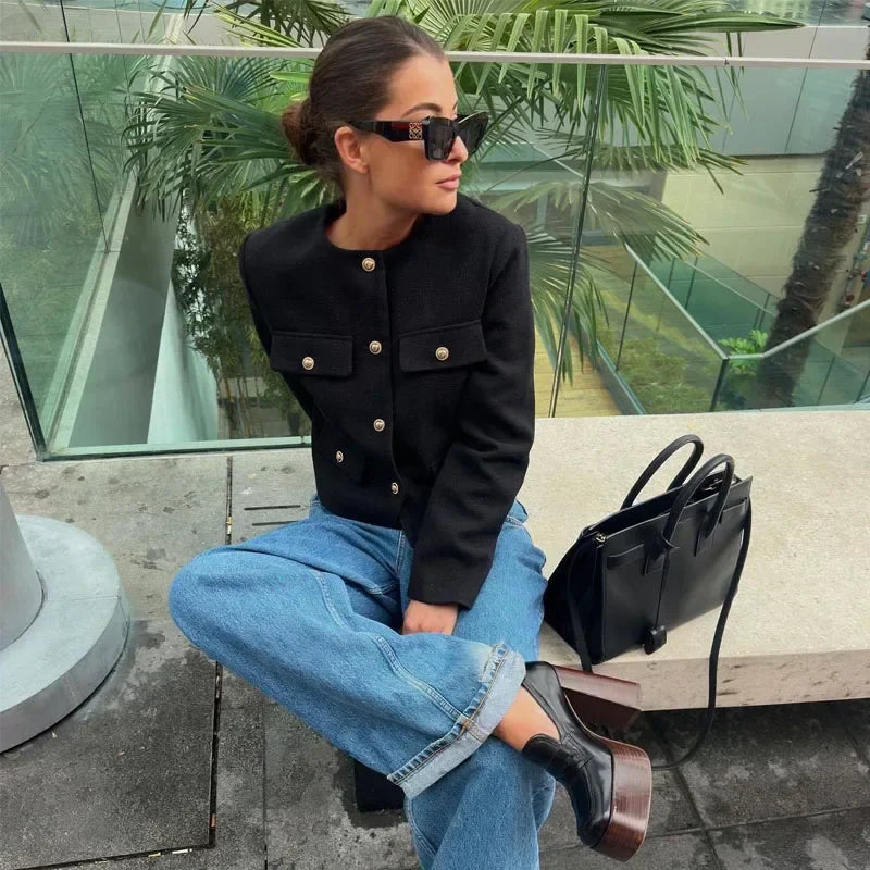 Damen - Gekürzte Bomberjacke - Rundhalsausschnitt - Modischer Stil für jeden Anlass