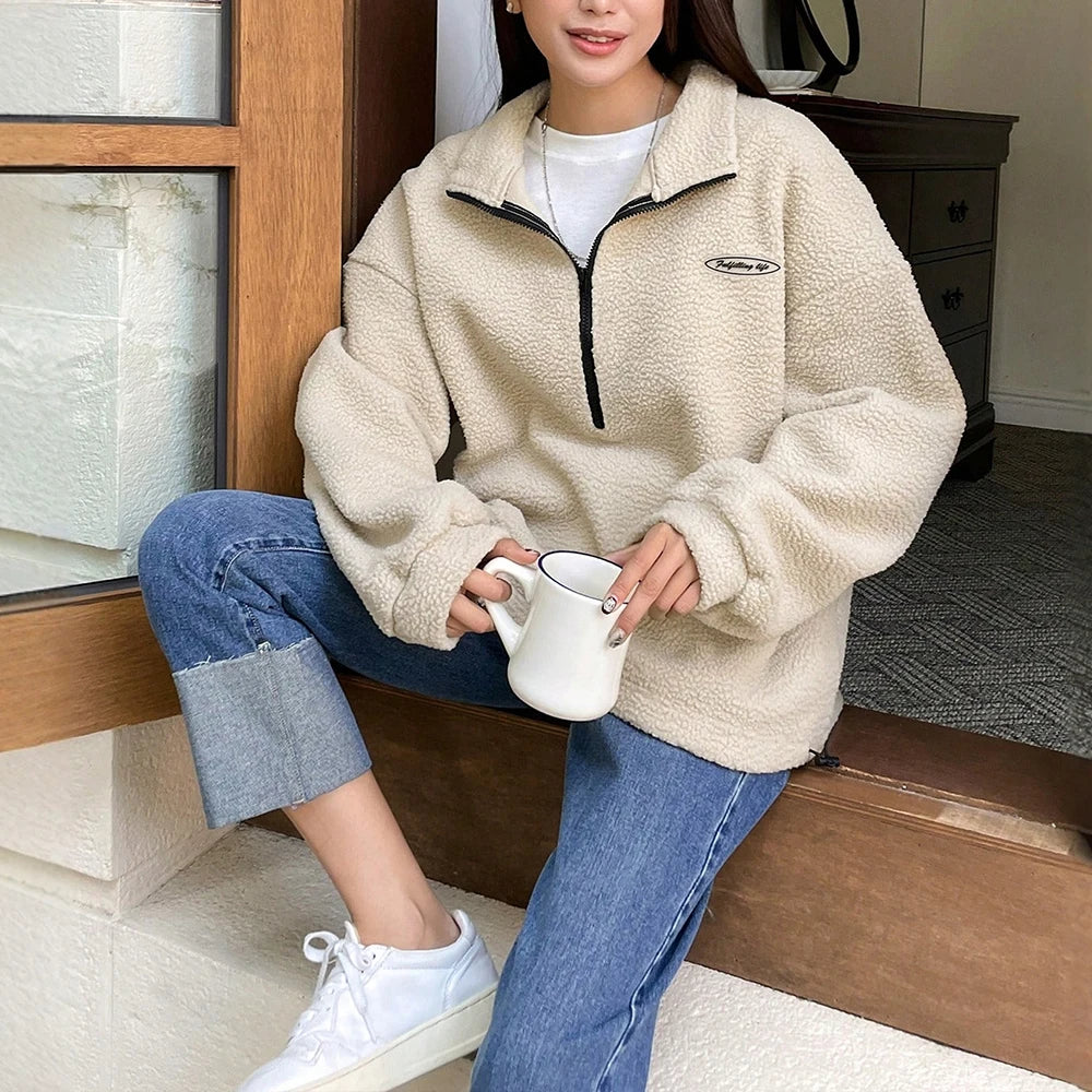 Damen - Kuscheliges Winter Sweatshirt - Halber Reißverschluss - Gemütlicher Begleiter für kalte Tage