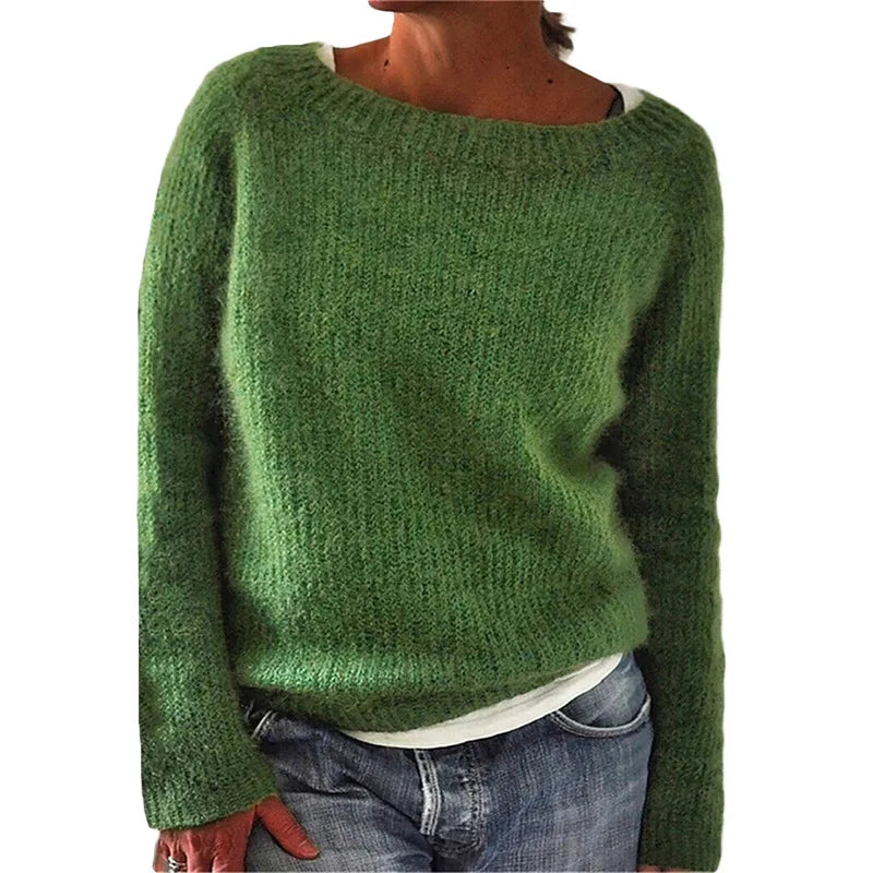 Damen - Langärmeliger Strickpullover - Weichem Strick - Lockere Passform - Bequeme und Stilvolle Strickmode
