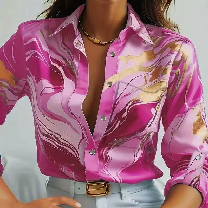 Damen - Hemd - Satin Stoff - Fließendes elegantes Shirt für stilvolle Anlässe