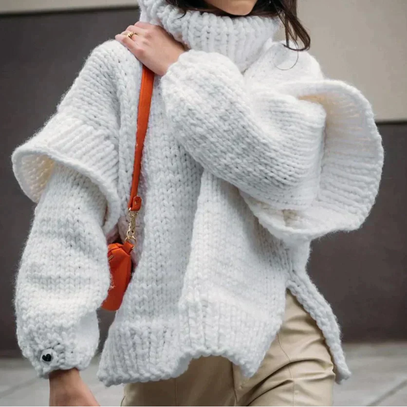 Damen - Grobstrick Rollkragenpullover - Übergröße - Bequemer und stylischer Strickpullover für jede Gelegenheit
