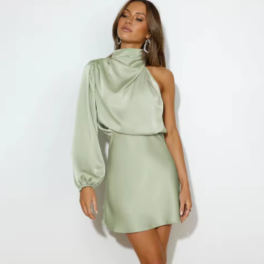 Damen - Abendkleid - Satin Mischung - Asymmetrisches Satin-Design - Elegante Abendgarderobe für besondere Anlässe