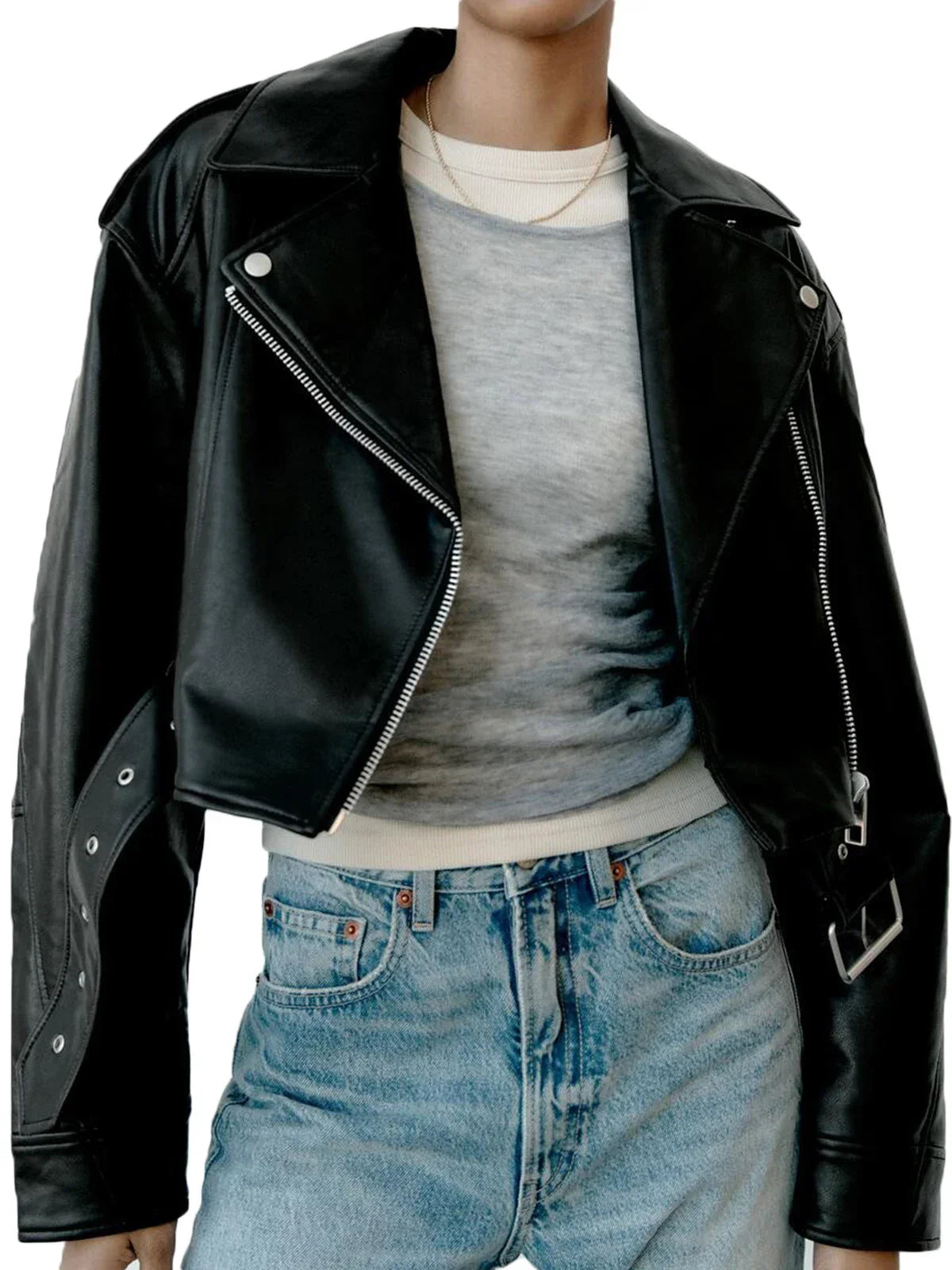 Damen - Klassische Bikerjacke - Robustes Material - Lässiger Stil - Einen zeitlosen Look
