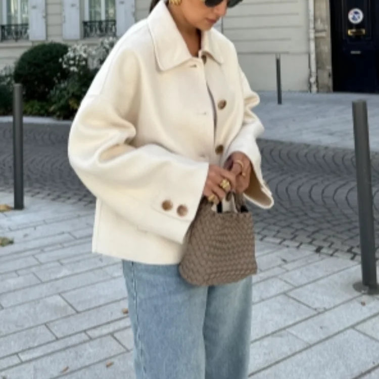 Damen - Stilvolle Jacke - Wollmischung - Übergroße Passform  - Elegante Mode für jeden Anlass