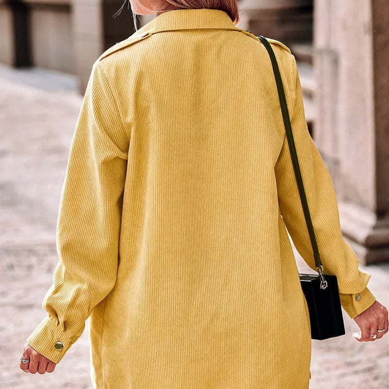 Damen - Klassische Gelbe Cordjacke - Stilvolles Design für jeden Anlass - Modischer Begleiter