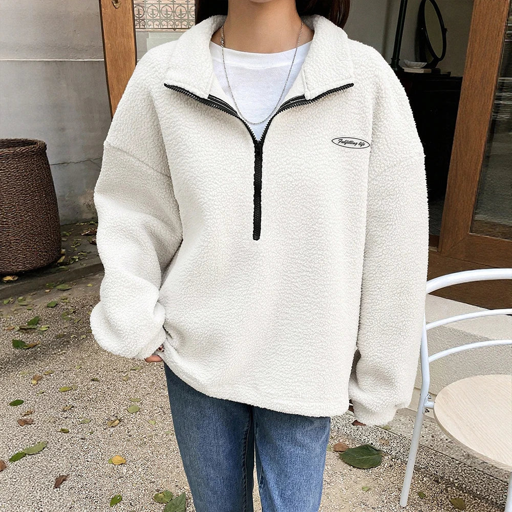 Damen - Kuscheliges Winter Sweatshirt - Halber Reißverschluss - Gemütlicher Begleiter für kalte Tage