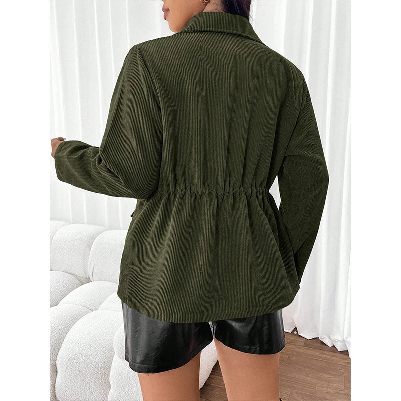 Damen - Stylische Cordjacke mit Taschen - Bequemes Material - Trendy Design - Perfekt für jeden Anlass