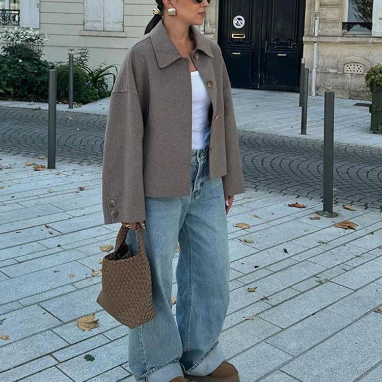 Damen - Stilvolle Jacke - Wollmischung - Übergroße Passform  - Elegante Mode für jeden Anlass