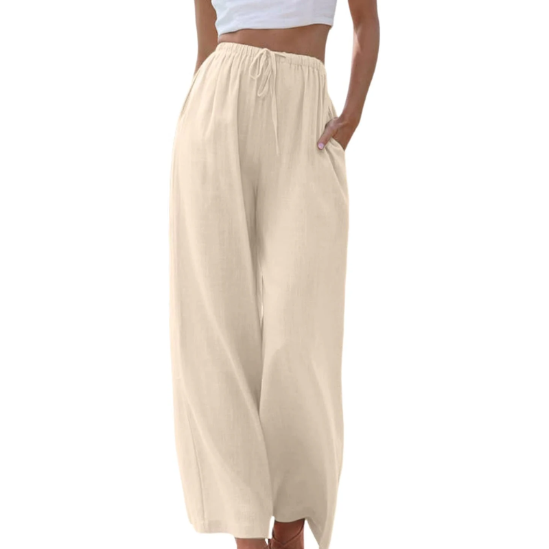 Damen - Elegante Hose - Baumwoll-Leinen-Mischung - Seitentaschen - Stilvoller Komfort für jeden Anlass