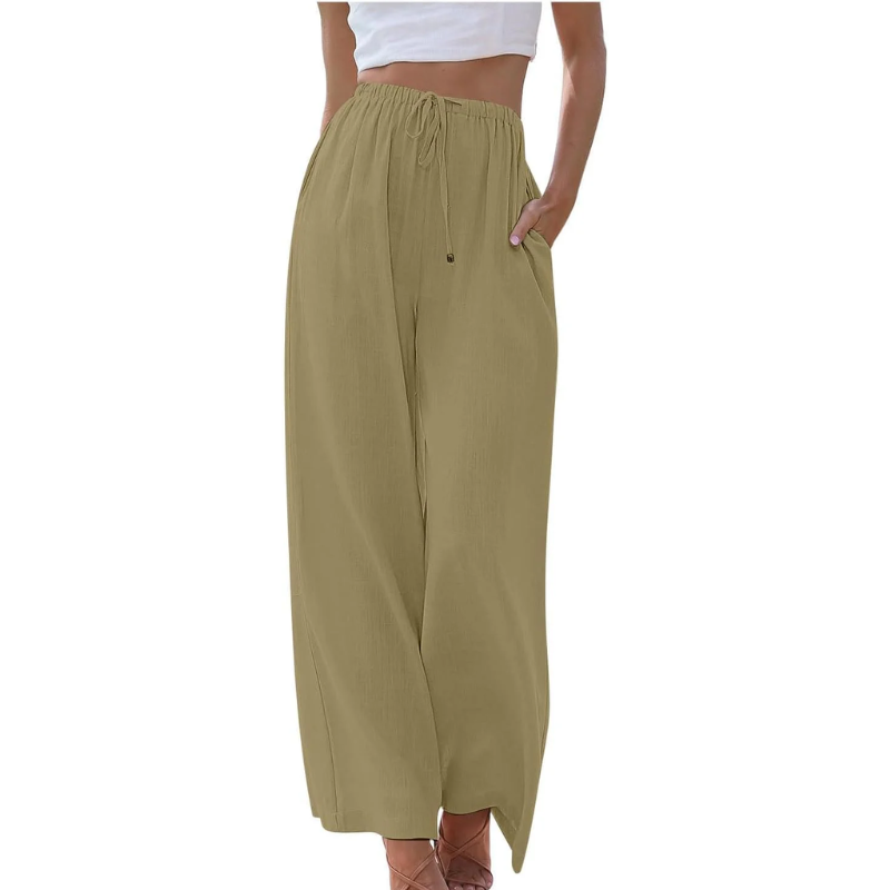 Damen - Elegante Hose - Baumwoll-Leinen-Mischung - Seitentaschen - Stilvoller Komfort für jeden Anlass