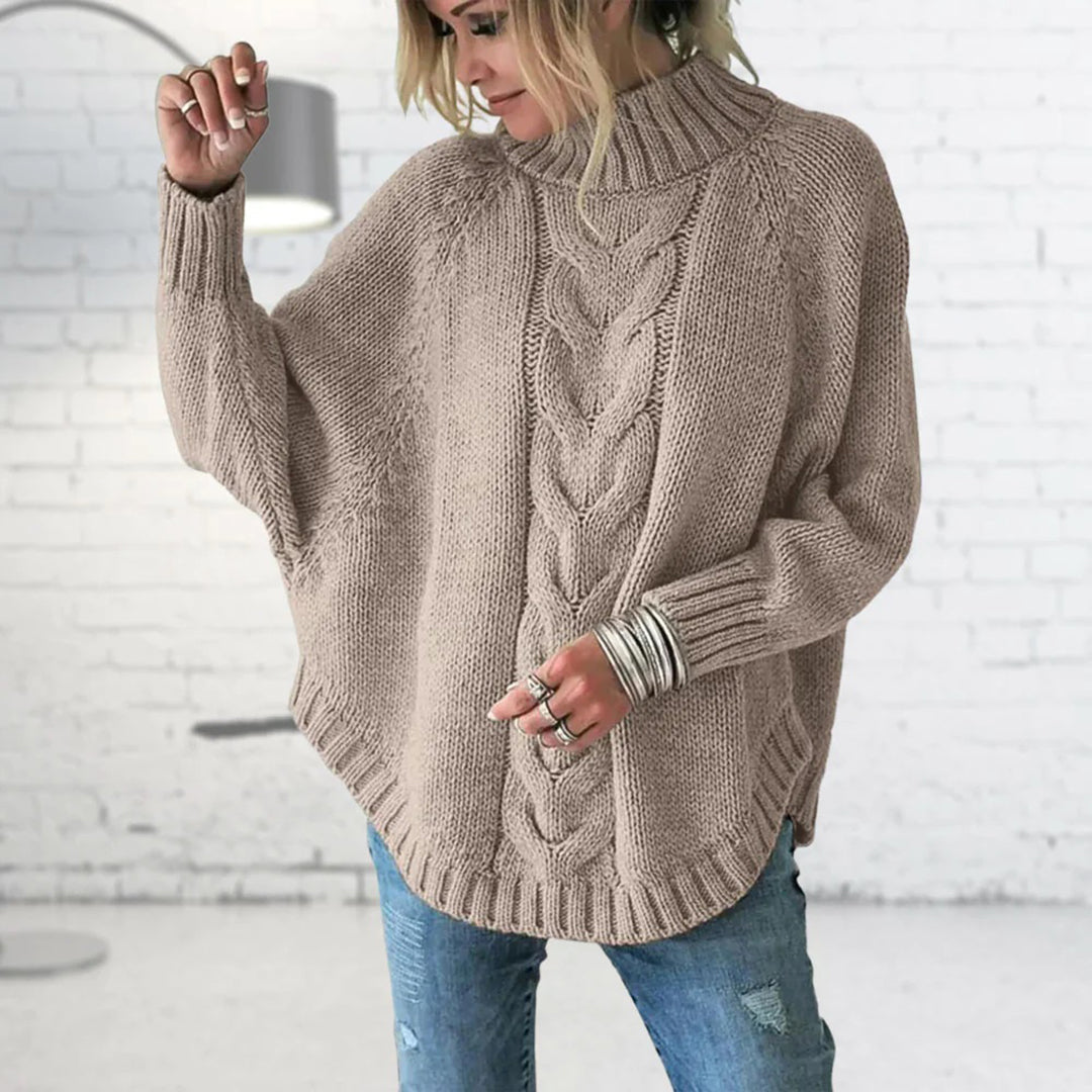 Damen - Pullover mit Trichterkragen - Gemütlicher Kabelstrick-Stil - Ideal für die kühle Jahreszeit