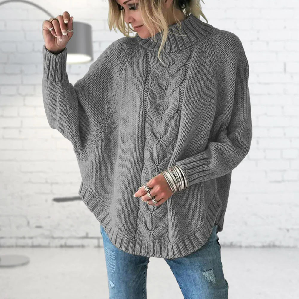 Damen - Pullover mit Trichterkragen - Gemütlicher Kabelstrick-Stil - Ideal für die kühle Jahreszeit