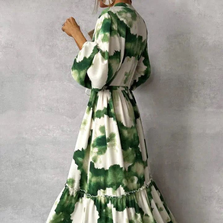 Damen - Maxikleid mit langen Ärmeln - Weicher Stoff - V-Ausschnitt - Eleganter, fließender Stil für jeden Anlass