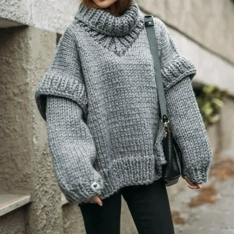 Damen - Grobstrick Rollkragenpullover - Übergröße - Bequemer und stylischer Strickpullover für jede Gelegenheit