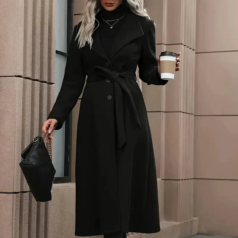 Damen - Stylische - Langer Trenchcoat mit Gürtel - Tailored Fit - Eleganter Look für jede Gelegenheit