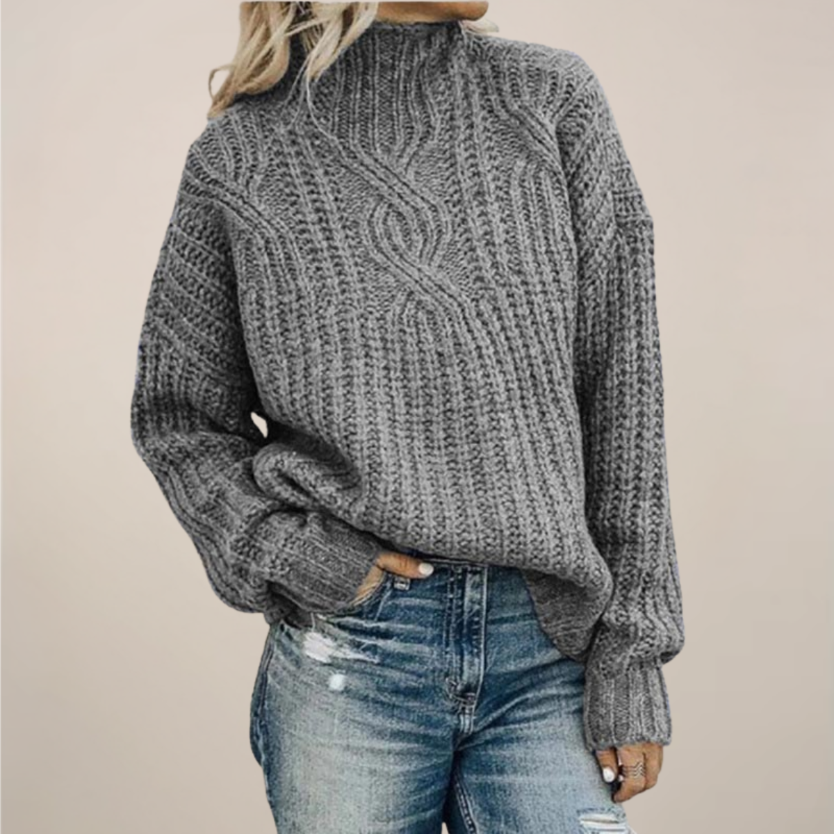 Damen - Pullover mit Zopfstrick - Rundhalsausschnitt - Bequemer Entspannte Passform für stilvolle Looks