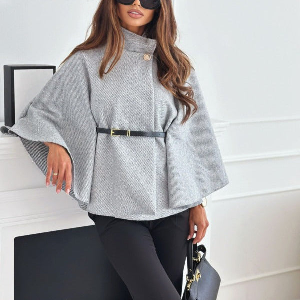 Damen - Umhang - Hohem Kragen - Wollmischung - Elegante für stilvolle Looks