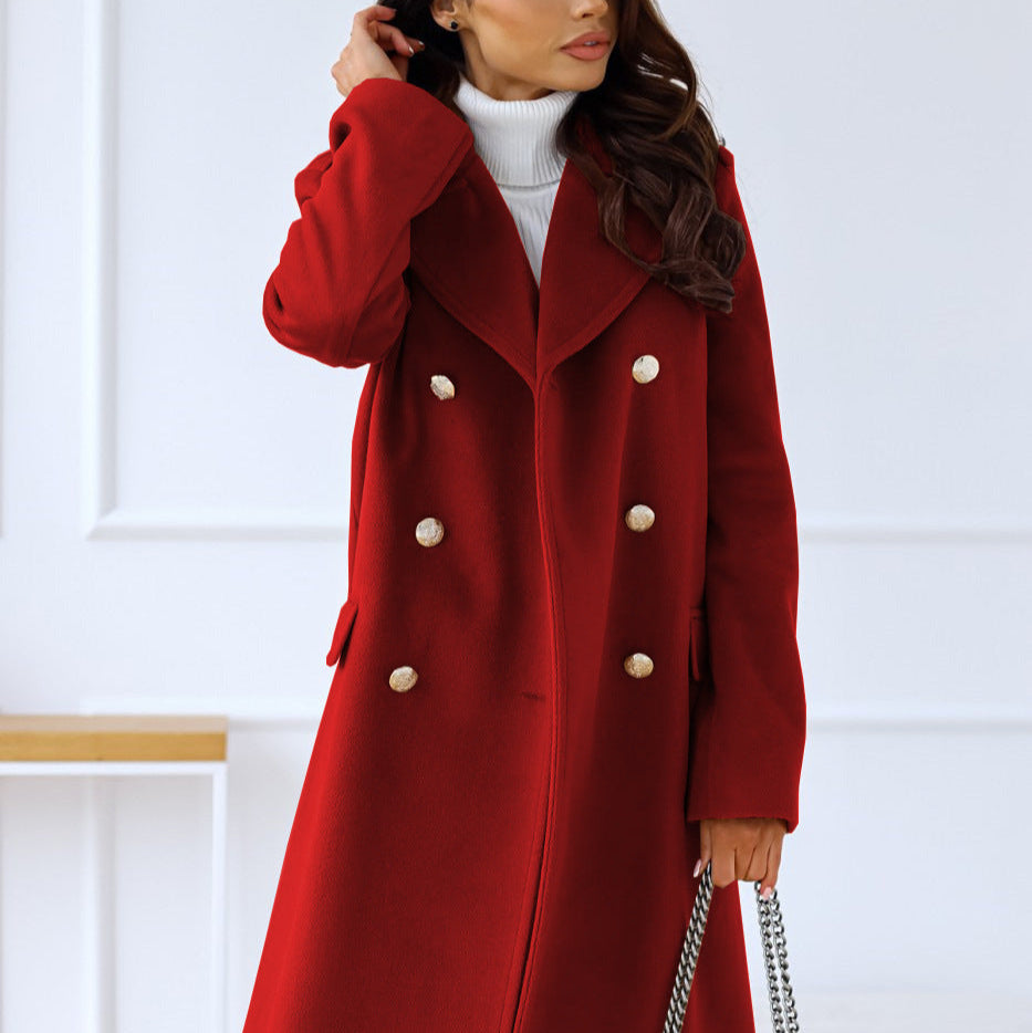 Damen - Zweireihiger langer Mantel - Winter Style - Warmer Überwurf für kalte Tage