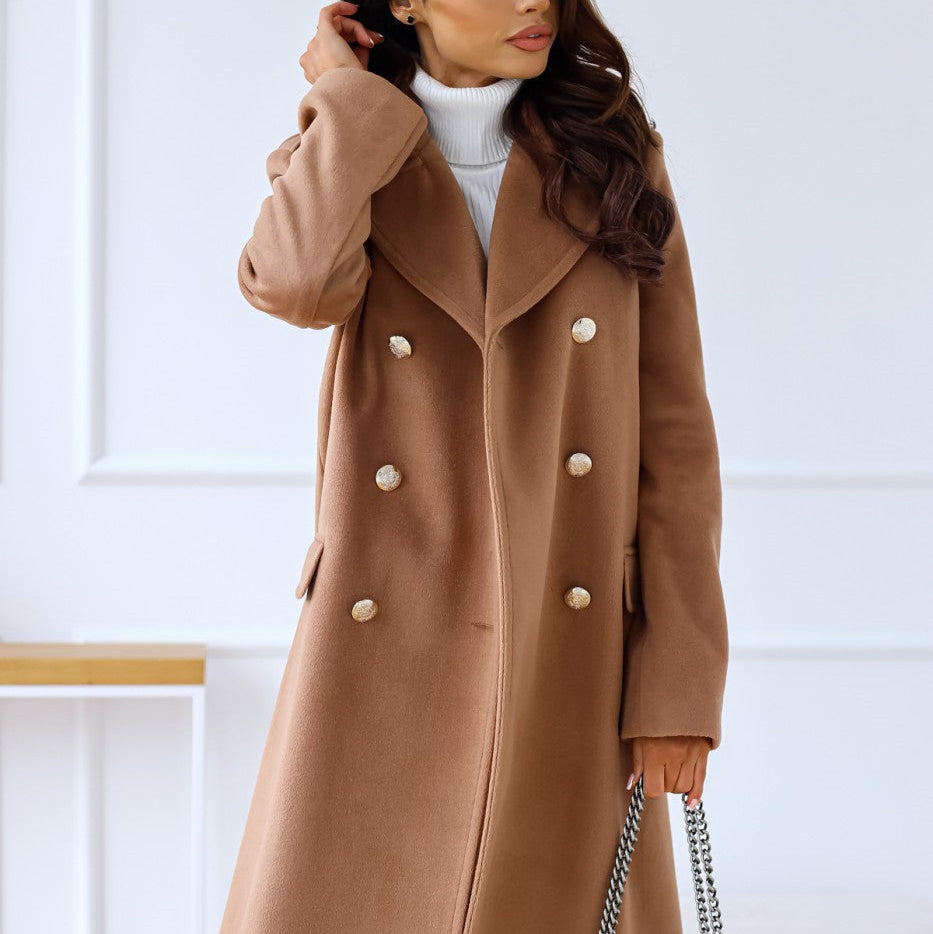 Damen - Zweireihiger langer Mantel - Winter Style - Warmer Überwurf für kalte Tage