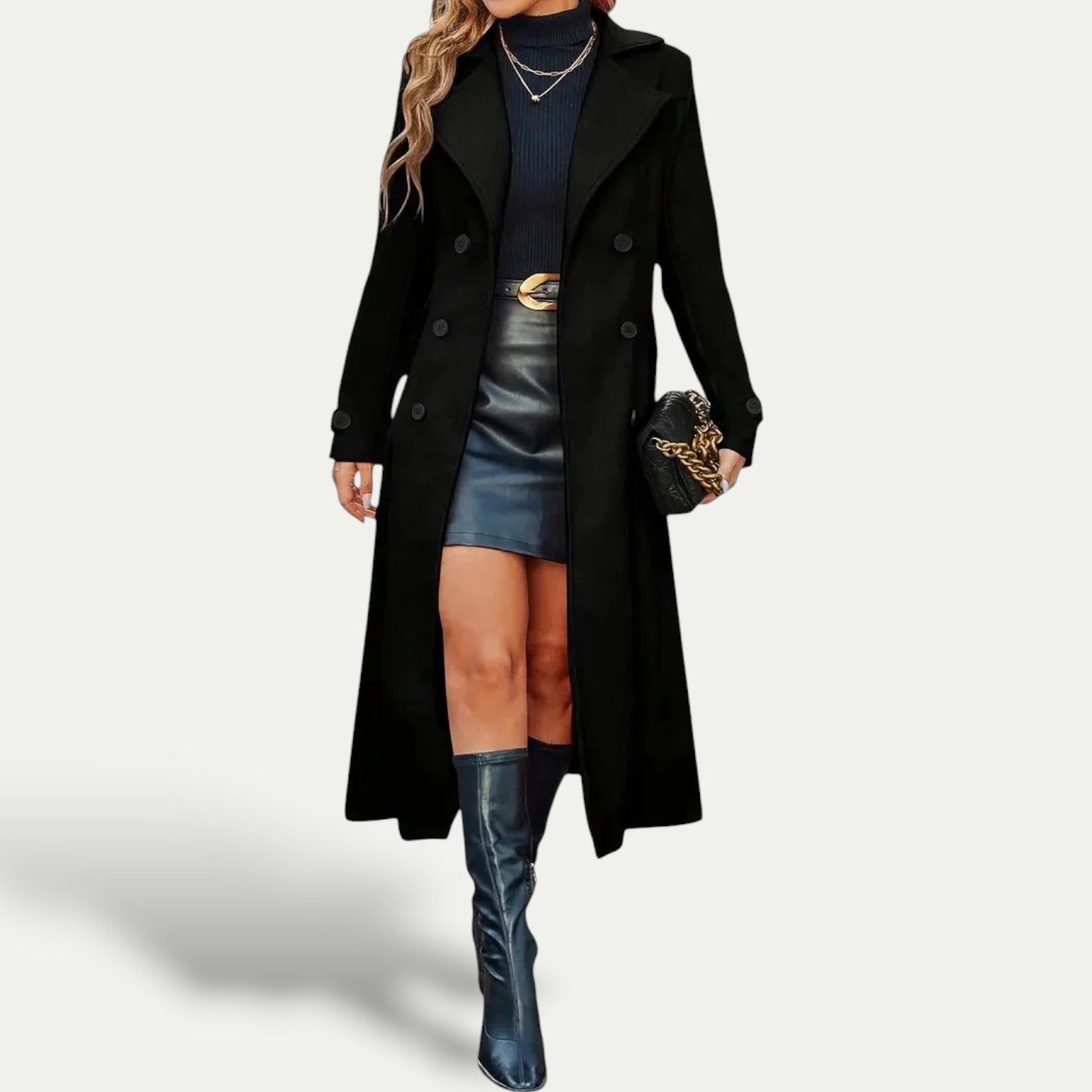 Damen - Langer Wintermantel - Zweireiher - Warmer, Stilvoller Mantel für kalte Tage
