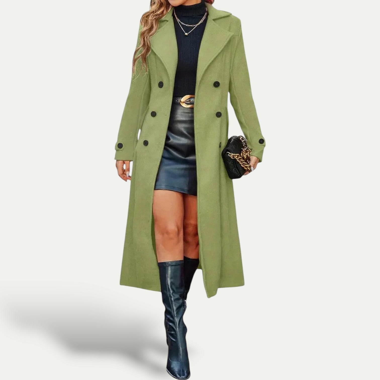Damen - Langer Wintermantel - Zweireiher - Warmer, Stilvoller Mantel für kalte Tage
